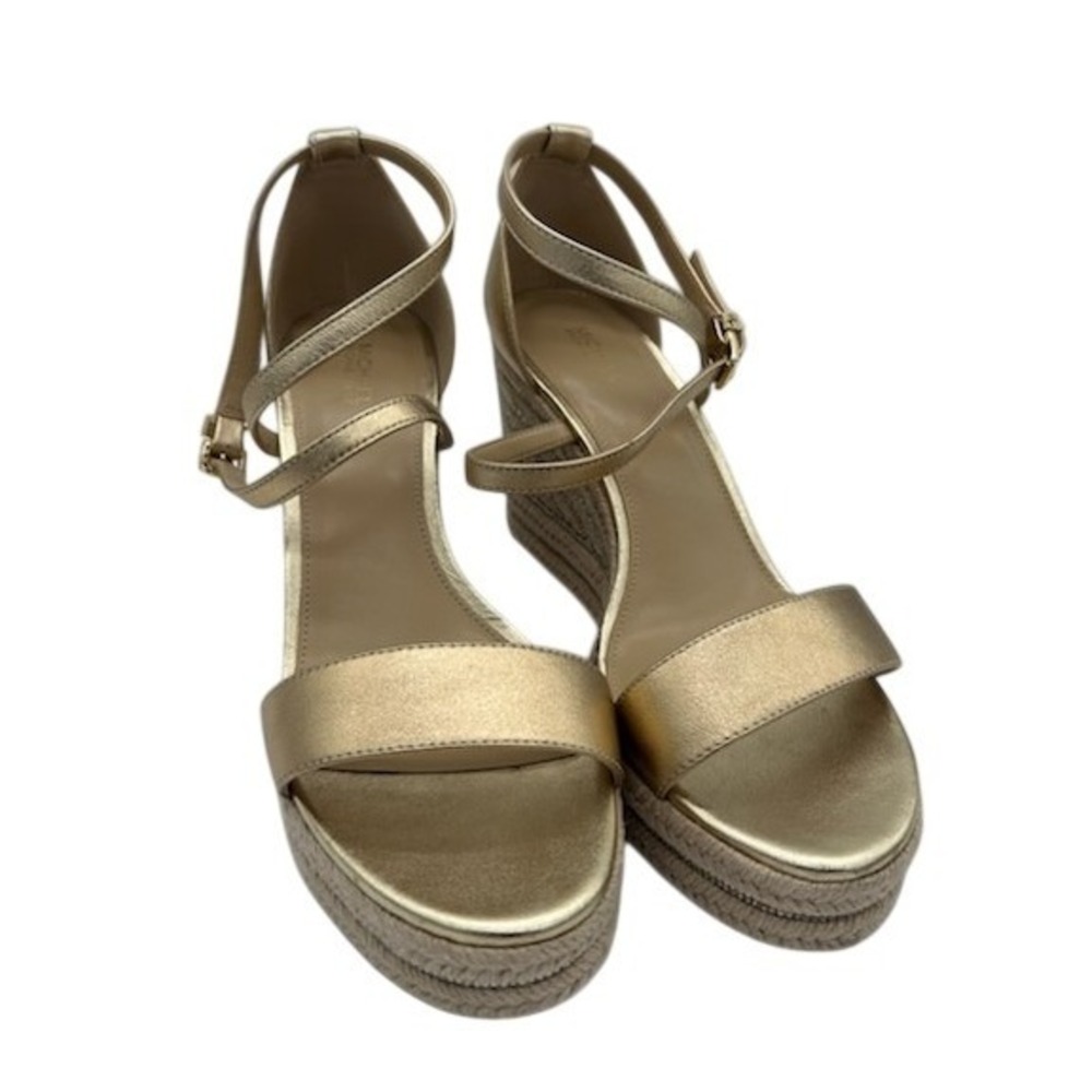 Michael Kors Gold Metallic Sandals Womens Size 9M Espadrille Rhinestone Platform